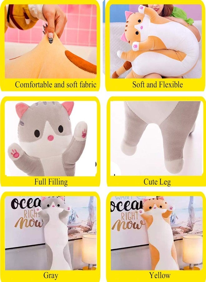 SNOWOLF Fsn Cartoon Cat Soft Plush Long Throw Pillow Lifelike Animal Pillows Plush Toy (Yellow, 90Cm/35.43Inch) - Image 5